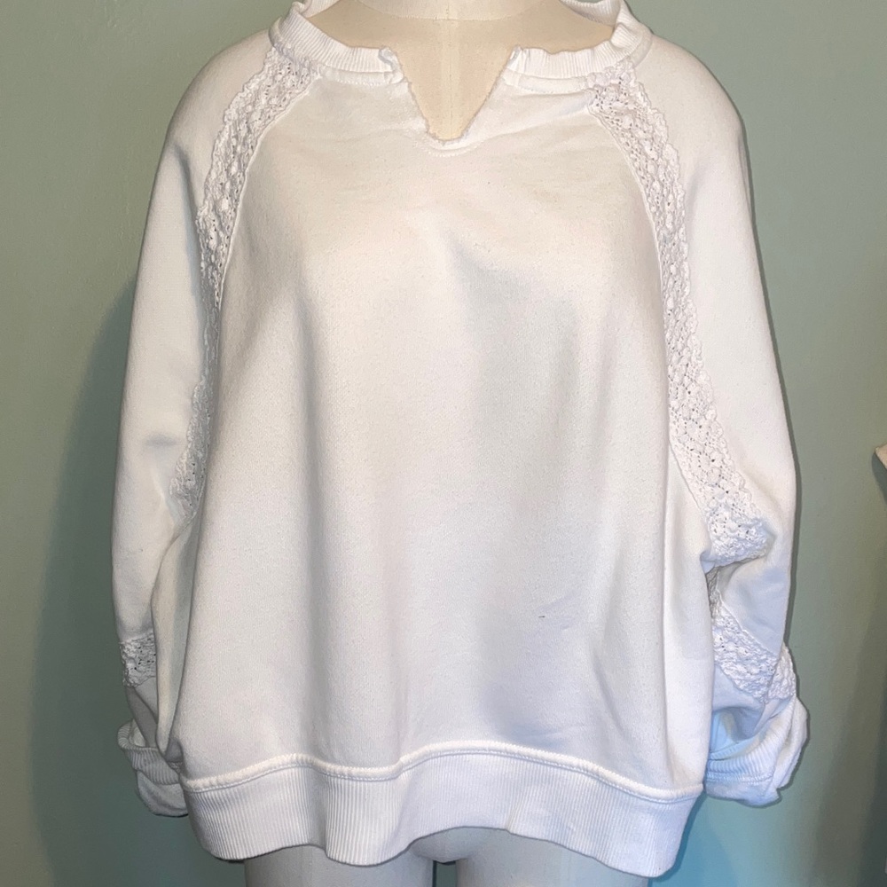 Aerie White Lace-Accent Sweatshirt